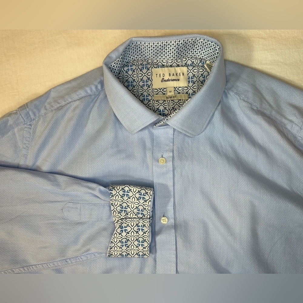 TED BAKER Endurance Slim Fit Long Sleeve Button Down Shirt Contrast Cuff Size 17